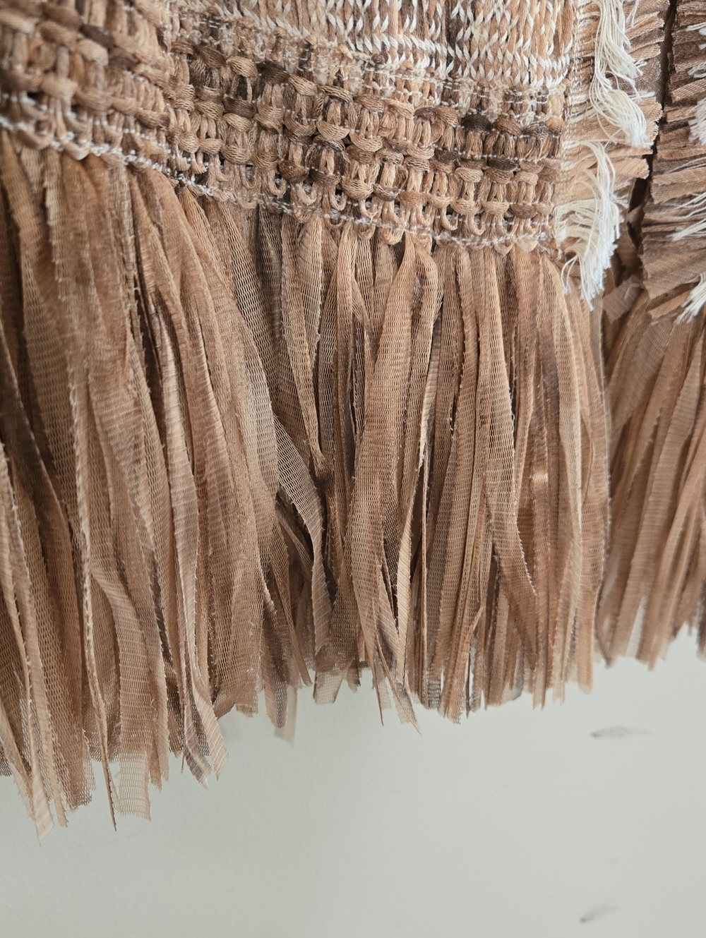 NIC+ZOE Tan Fringe Tweed Jacket Large Boho Textured Open Front Artisan Statement - Picture 4 of 9